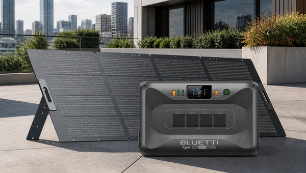 BLUETTI Apex 300+350W pannello solare terrazza moderna