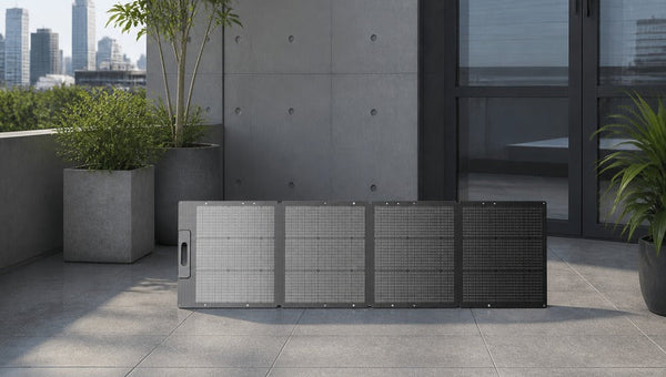 BLUETTI MP200 solar generator on sleek rooftop terrace
