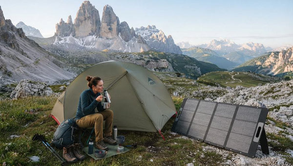 Campeggio in montagna con generatore solare portatile