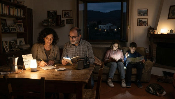 Famiglia in blackout con generatore di corrente per casa