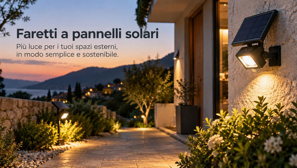 Faretti solari illuminano il giardino di una casa italiana