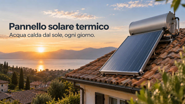 Pannello solare termico su tetto al tramonto