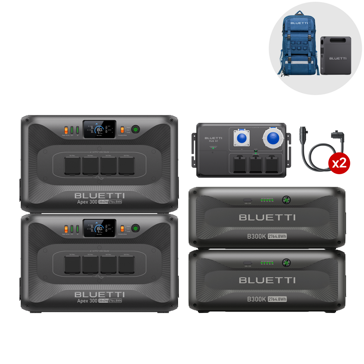 BLUETTI 2*Apex 300+2*B300K+Hub A1 (Handsfree 2 gratis)