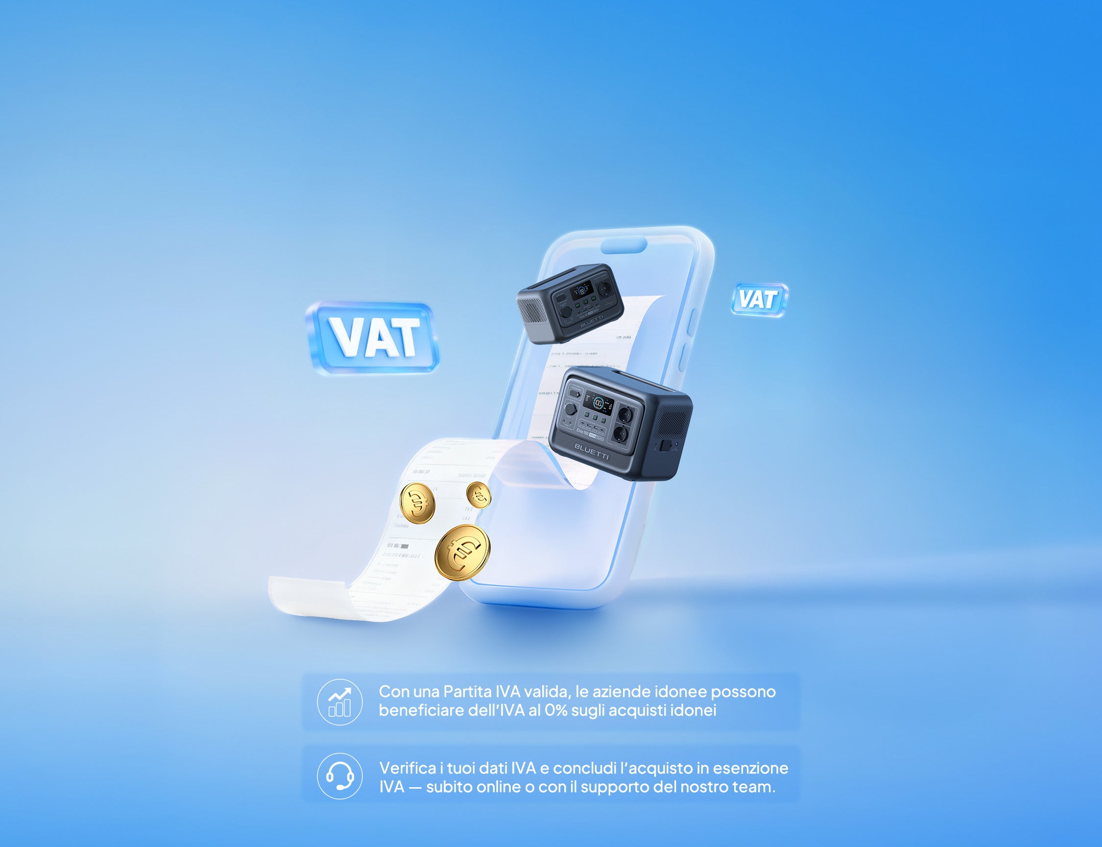 Approfitta di <br>un'IVA fino al 27% <br class="hidden lg:block">
Esenzione per le PMI*