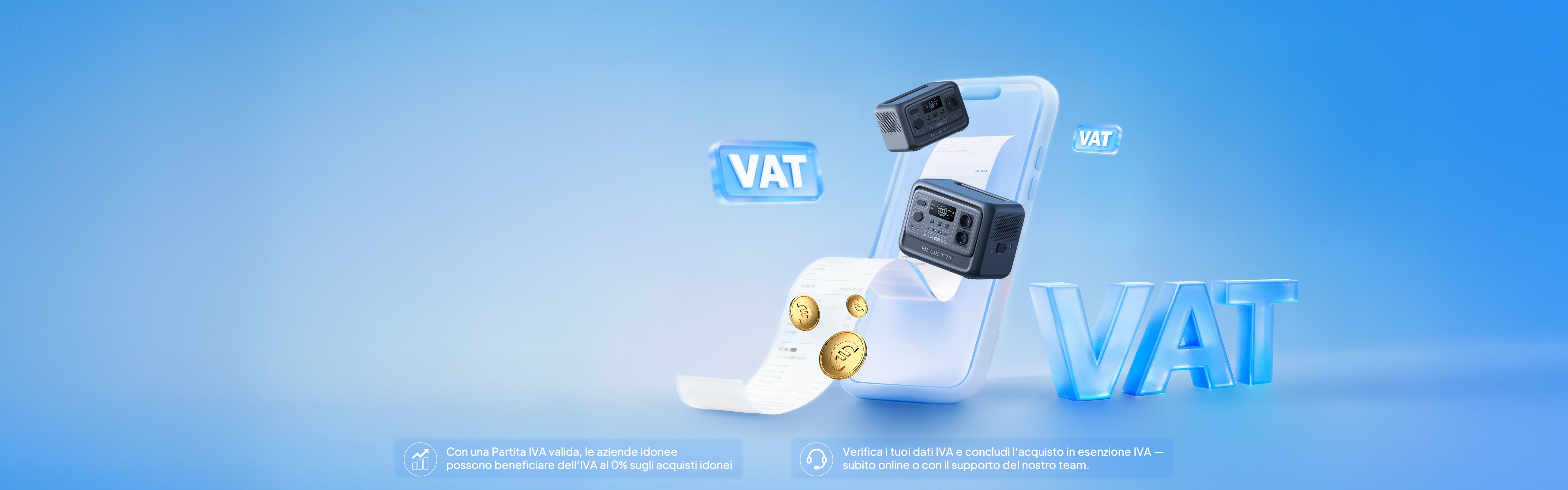 Approfitta di <br>un'IVA fino al 27% <br class="hidden lg:block">
Esenzione per le PMI*