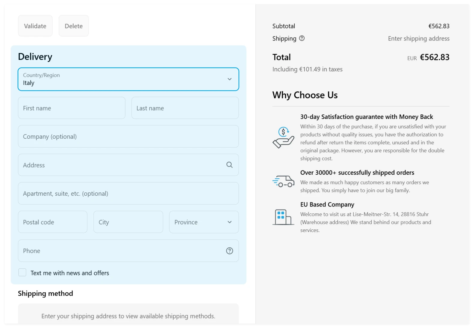 Passaggio 3: aggiungi le informazioni di spedizione