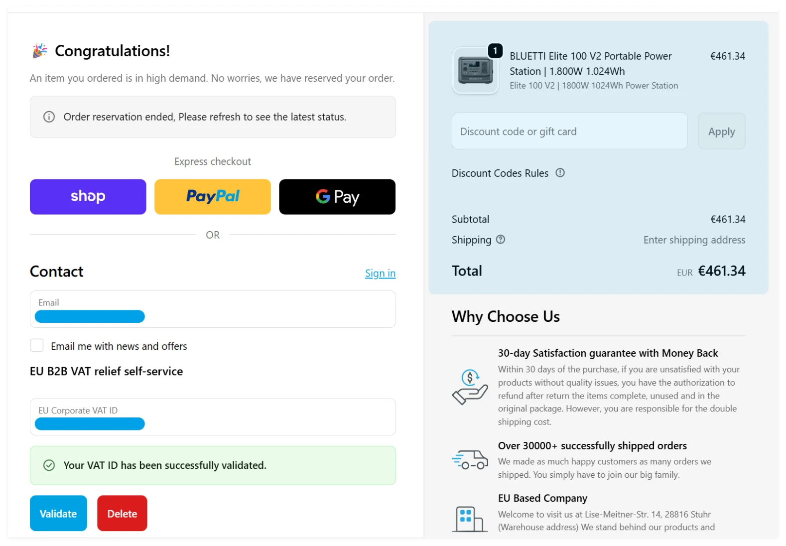 Passaggio 4: conferma il prezzo esente da IVA